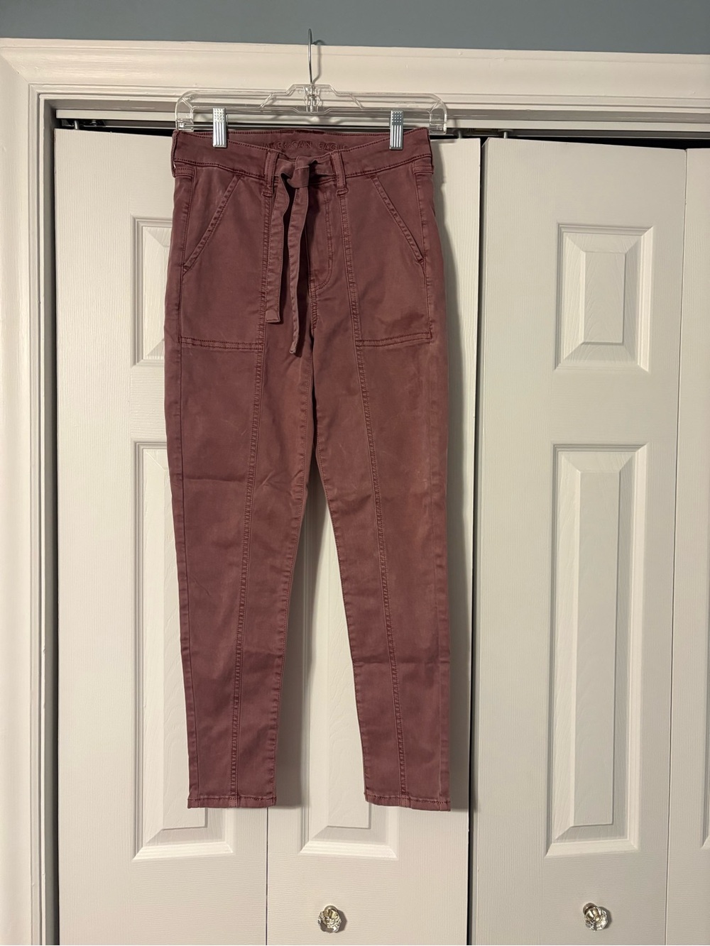 American Eagle Outfitters Mauve High-Rise Drawstring Skinny Jeans